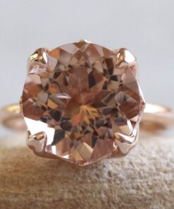 Round Cut Peach Morganite Solitaire Engagement Ring Rose Gold LS5865