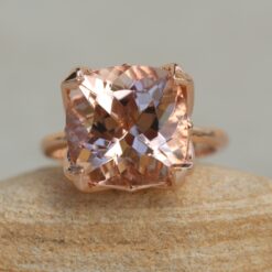 Square Cushion Cut Morganite Ring Lily Petal Prongs Rose Gold LS5867