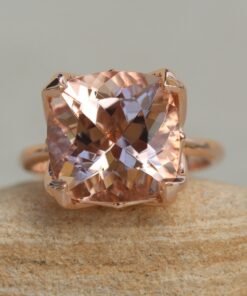 Square Cushion Cut Morganite Ring Lily Petal Prongs Rose Gold LS5867