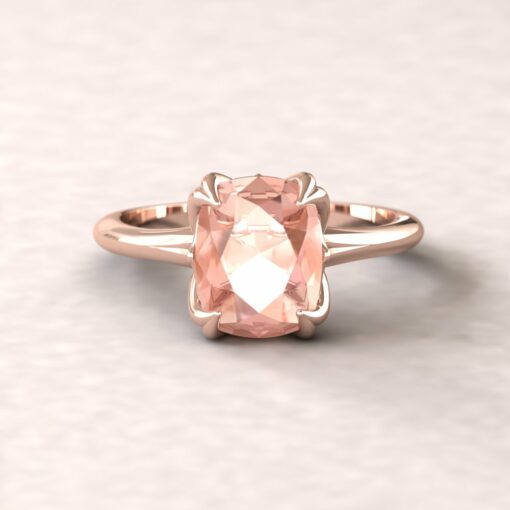 lily 9x7mm rectangular cushion morganite engagement ring flower solitaire 18k rose gold ls5864