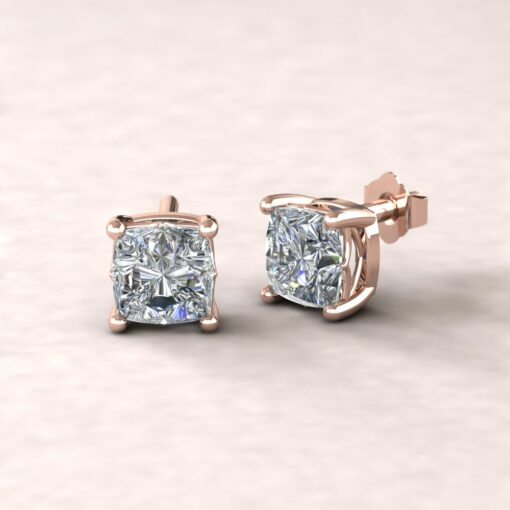 lola 6mm square cushion diamond dainty earrings 14k rose gold ls5696