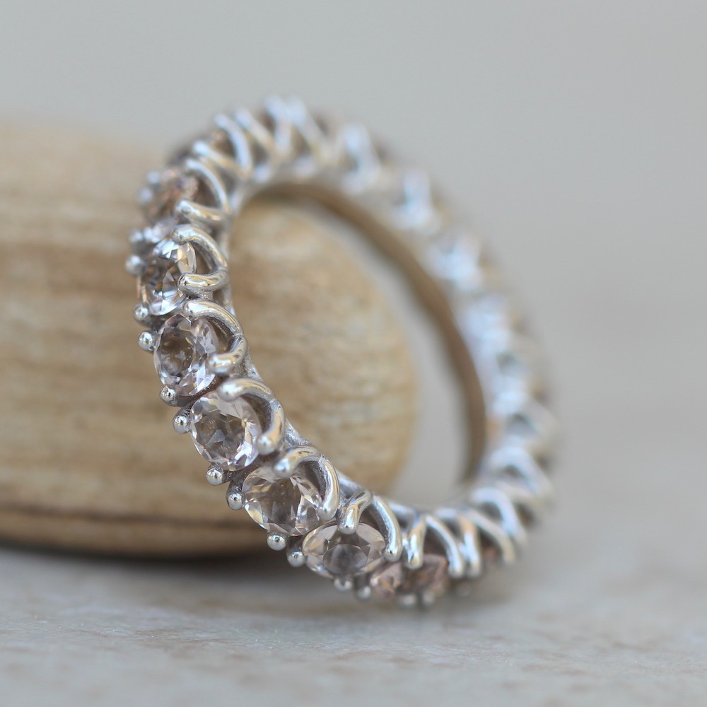 Morganite Flower Petal Prong Eternity Band White Gold Platinum LS5869