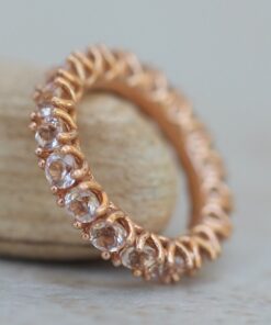 Morganite Gemstone Flower Petal Prong Eternity Band Rose Gold LS5869
