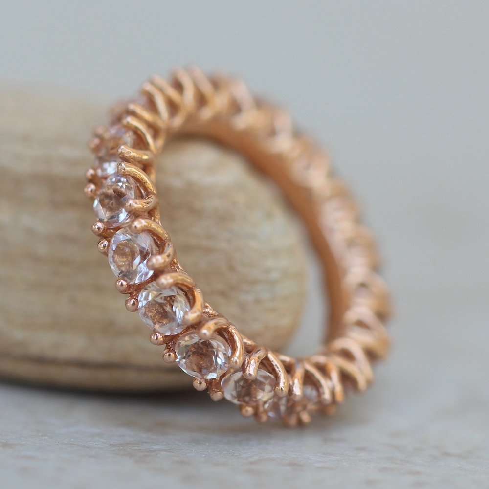 Morganite Gemstone Flower Petal Prong Eternity Band Rose Gold LS5869