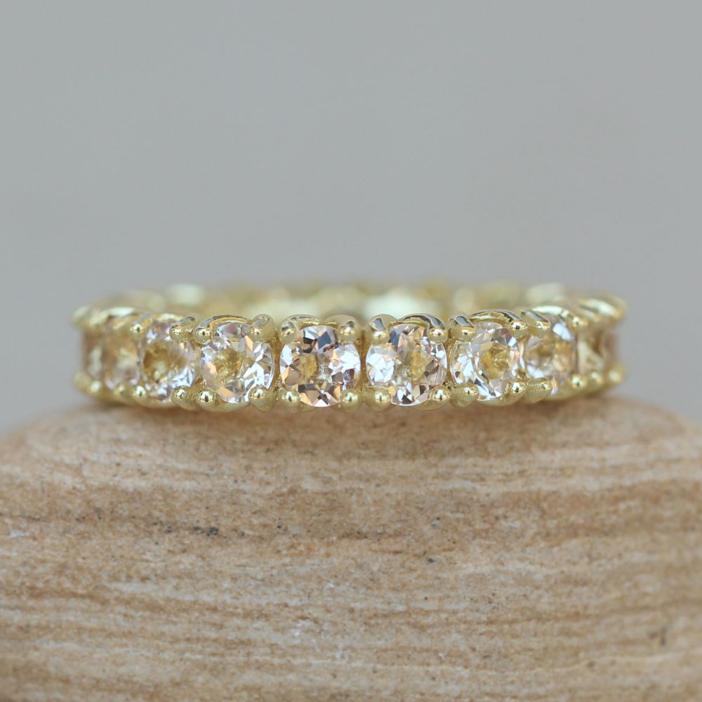 Round Morganite Eternity Petal Prong Wedding Band Yellow Gold LS5869