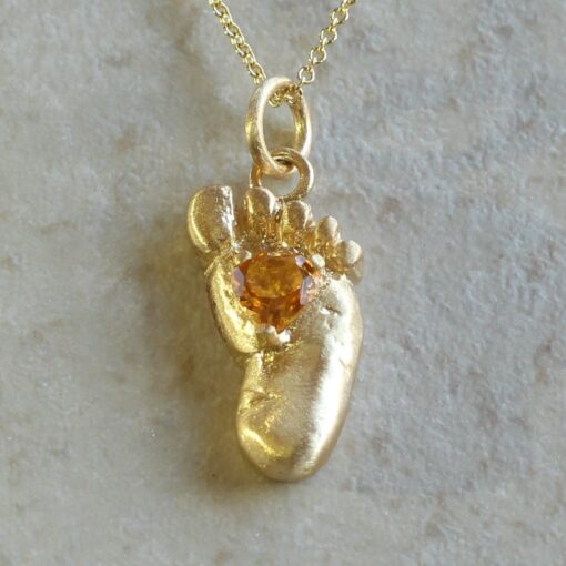 gift baby foot pendant 4mm heart shaped citrine november birthstone 14k yellow gold LS4852