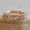 Seven Stone Round Cut Peach Morganite Gemstone Band Rose Gold LS5950