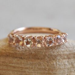 Seven Stone Round Cut Peach Morganite Gemstone Band Rose Gold LS5950