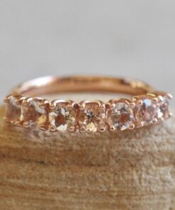 Seven Stone Round Cut Peach Morganite Gemstone Band Rose Gold LS5950