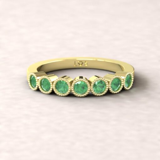 gift birthstone 7 stone bubble band mothers ring emerald 14k yellow gold LS5362