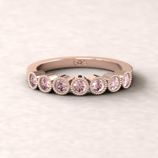 gift birthstone 7 stone bubble band promise ring pink tourmaline 14k rose gold LS5362