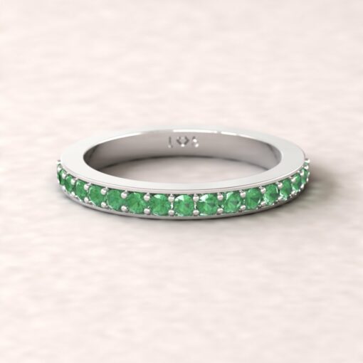 gift birthstone family ring 2.5mm square edge half eternity band emerald platinum LS5361