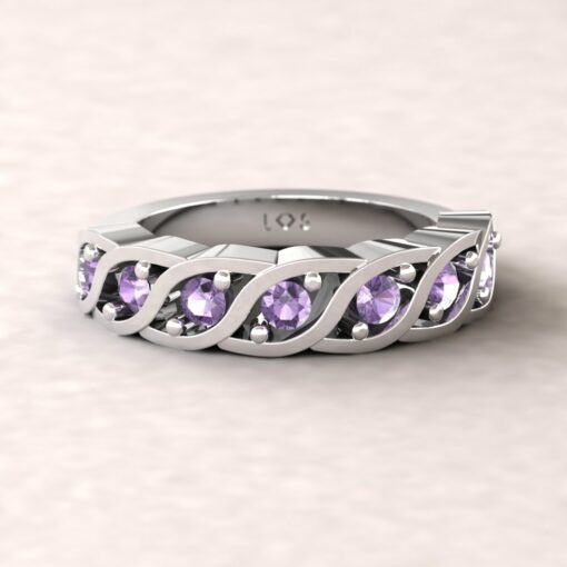 gift birthstone family ring twisted 7 stone band amethyst sterling silver LS5329