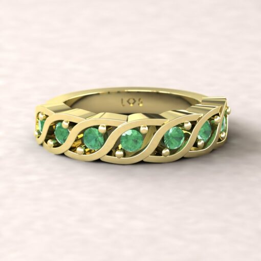 gift birthstone family ring twisted 7 stone band emerald 14k yellow gold LS5329