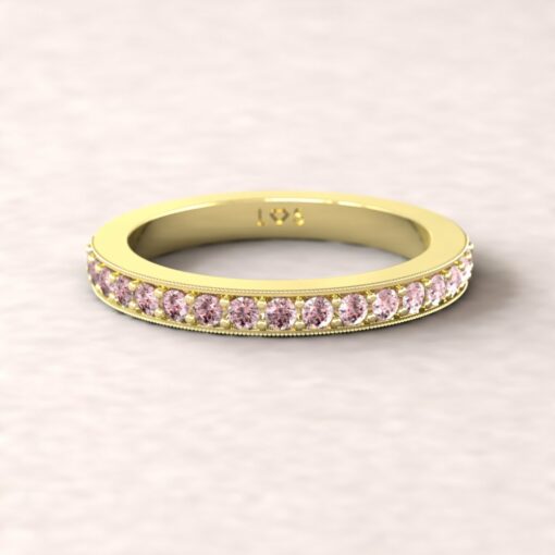gift birthstone mothers ring 2.5mm square edge half eternity band milgrain pink tourmaline 14k yellow gold LS5360
