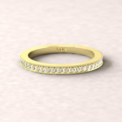 gift birthstone mothers ring 2mm square edge half eternity milgrain white sapphire 14k yellow gold LS5358