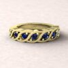 gift birthstone mothers ring twisted 7 stone band blue sapphire 14k yellow gold LS5329