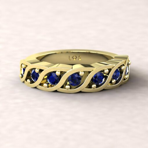 gift birthstone mothers ring twisted 7 stone band blue sapphire 14k yellow gold LS5329