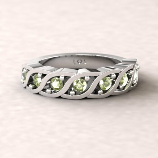 gift birthstone mothers ring twisted 7 stone band peridot 14k white gold LS5329
