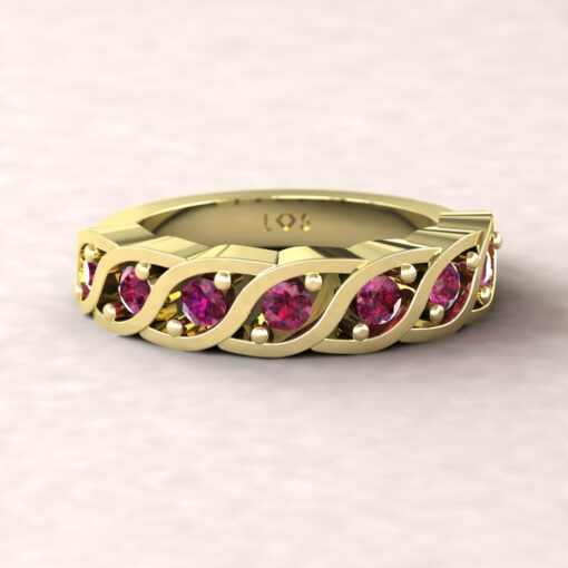 gift birthstone mothers ring twisted 7 stone band ruby 18k yellow gold LS5329