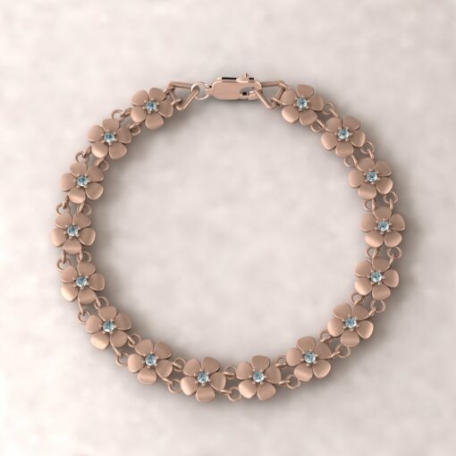 gift daisy charm birthstone bracelet aquamarine 14k rose gold LS4571