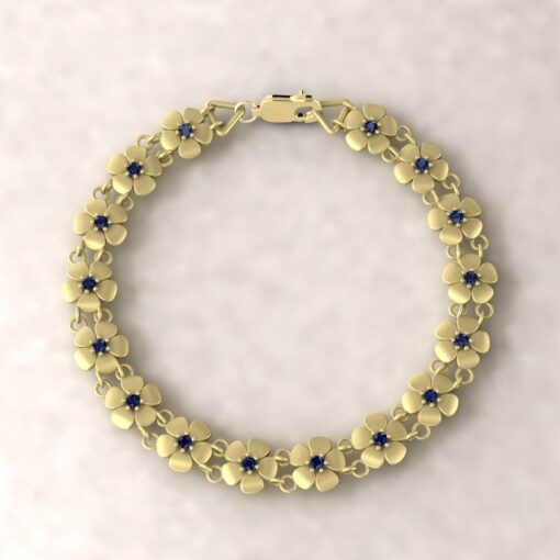 gift daisy charm birthstone bracelet blue sapphire 14k yellow gold LS4571