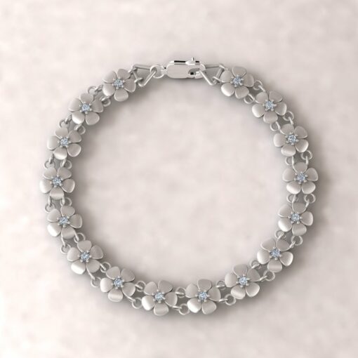 gift daisy charm birthstone bracelet diamond 14k white gold LS4571