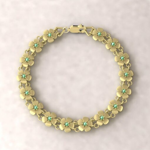 gift daisy charm birthstone bracelet emerald 14k yellow gold LS4571