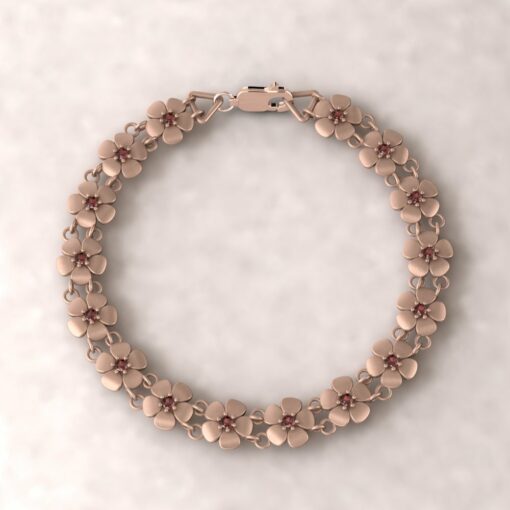 gift daisy charm birthstone bracelet garnet 14k rose gold LS4571