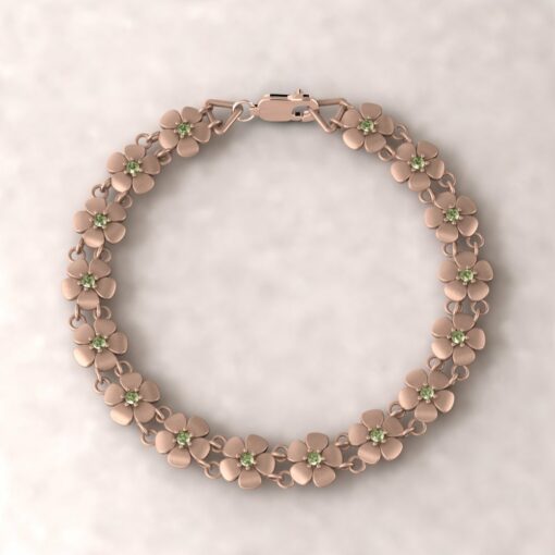 gift daisy charm birthstone bracelet peridot 14k rose gold LS4571