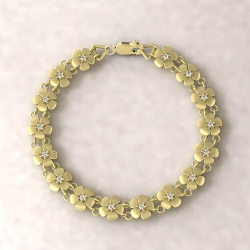 gift daisy charm birthstone bracelet white sapphire 14k yellow gold LS4571