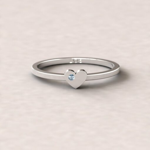 gift heart charm birthstone ring blue topaz 14k white gold LS5220