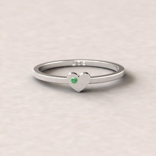 gift heart charm birthstone ring emerald 14k white gold LS5220