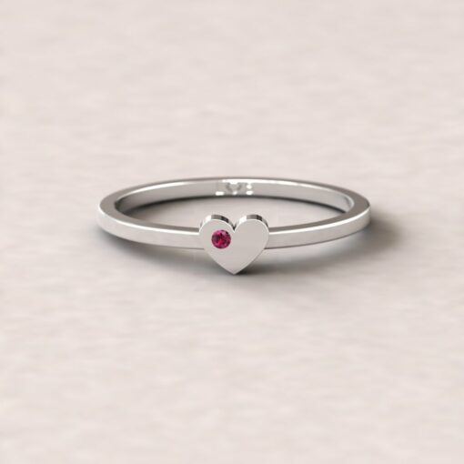 gift heart charm birthstone ring ruby 14k white gold LS5220