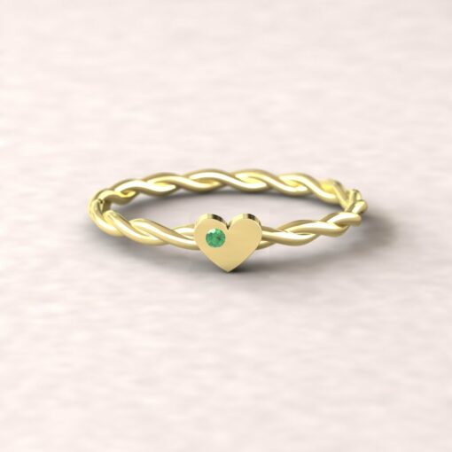 gift heart charm birthstone ring twisted shank emerald 14k yellow gold LS5220