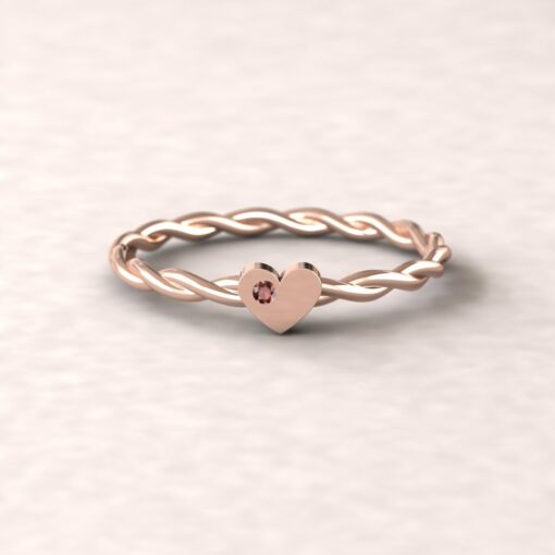 gift heart charm birthstone ring twisted shank garnet 14k rose gold LS5220