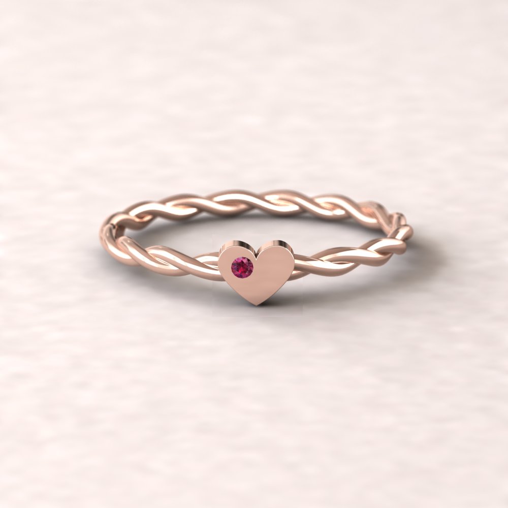 gift heart charm birthstone ring twisted shank ruby 18k rose gold LS5220