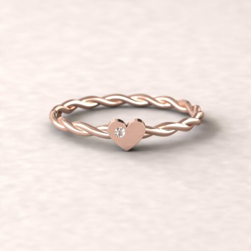 gift heart charm birthstone ring twisted shank white sapphire 14k rose gold LS5220