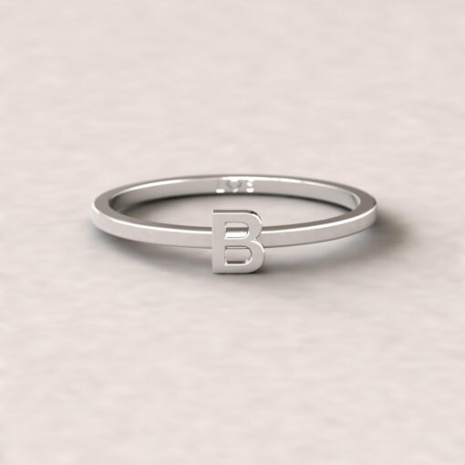 gift initial charm personalized ring uppercase B 14k white gold LS5272