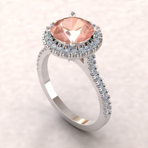 AAA Morganite Diamond Halo Engagement Ring White Gold Platinum LS5887