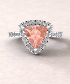 AAA Trillion Cut Peachy Pink Morganite Ring White Gold Platinum LS5889