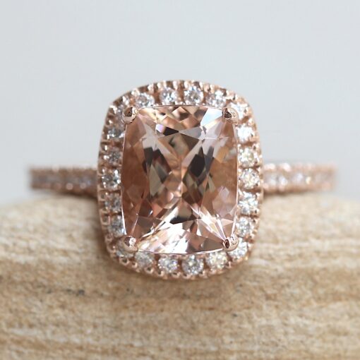 Classic Peachy Pink Morganite Diamond Engagement Ring Rose Gold LS5886
