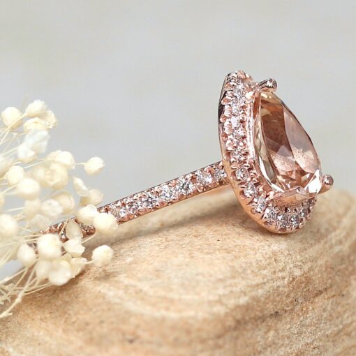 Classic Pink Morganite Engagement Ring Diamond Shank Rose Gold LS5884
