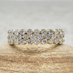 Classic Three Row Lab Natural Diamond Wedding Ring Yellow Gold LS5879