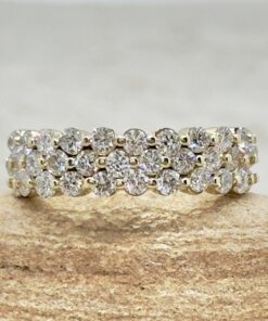 Classic Three Row Lab Natural Diamond Wedding Ring Yellow Gold LS5879