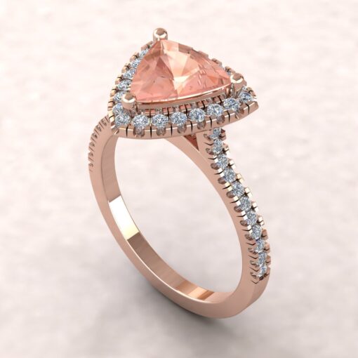 Classic Trillion Cut Peach Morganite Engagement Ring Rose Gold LS5889
