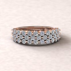 Fancy Three Row Round Cut White Diamond Wedding Ring Rose Gold LS5879