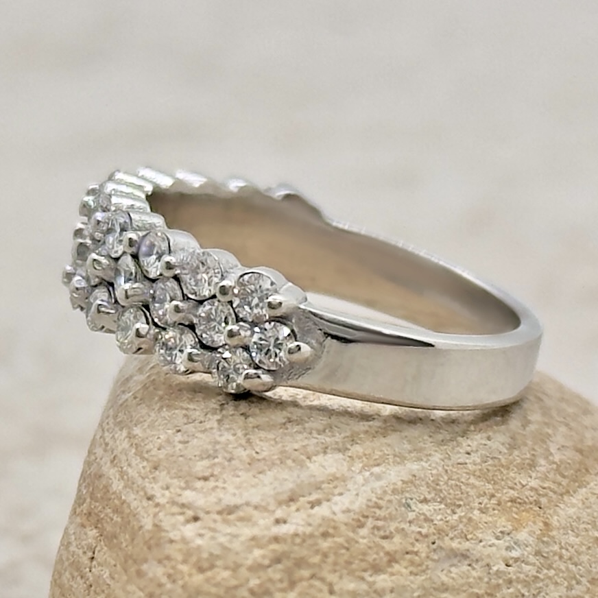 Fancy Three Row Round Diamond Wedding Band White Gold Platinum LS5879