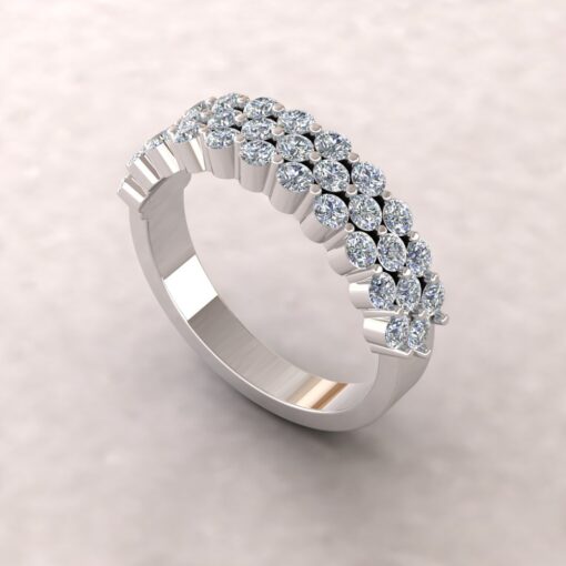 Fancy Three Row White Diamond Wedding Ring White Gold Platinum LS5879