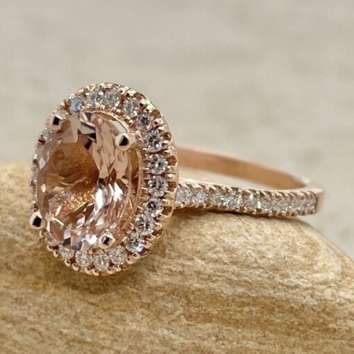 Half Eternity Oval Cut Morganite Diamond Shank Ring Rose Gold LS5883